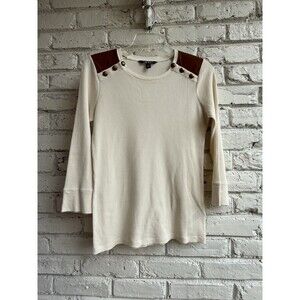 Lauren Ralph Lauren Women's Cream Long Sleeve Henley Sz Medium